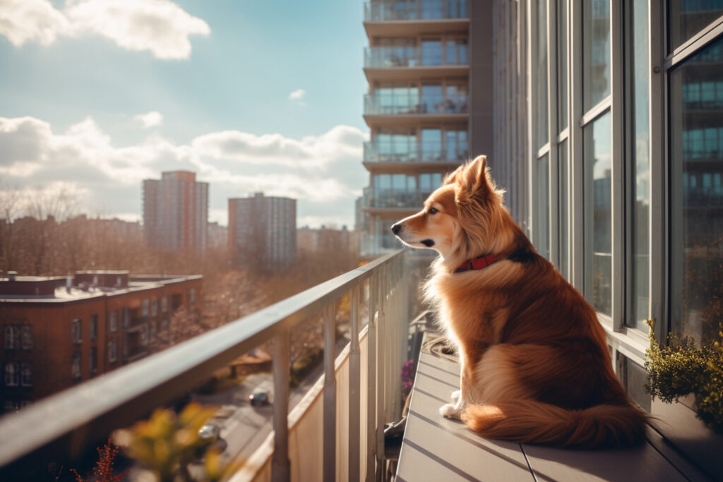 dog on condo balcony